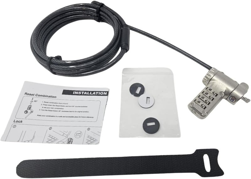 Sendt Black Universal Notebook Laptop Combination Lock Security Cable for Kensington Wedge Nano and Most Other Security Slots - Image 2